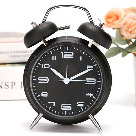 Réveil puissant pour gros dormeurs, réveil analogique à piles avec rétroéclairage 4 pouces, noir