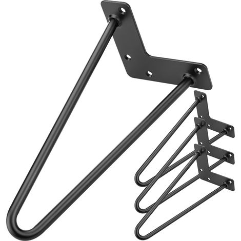 PrimeMatik - Pieds de table pour meubles et bureau en acier 2 tiges 41 cm noir 4-pack (1/5)