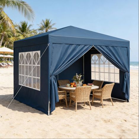 Tonnelle de jardin 300x300 cm bleue en tissu Oxford et métal avec hauteur réglable et protection UV (1/3)