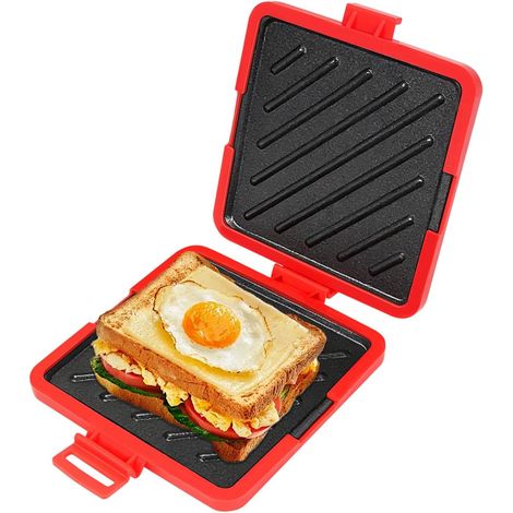 Appareil à Croque-Monsieur pour Micro-Ondes et Four 14.5x14.5cm - Mini Grille-Pain Sandwich Antiadhésif en PTFE et Aluminium pour Paninis, Bagels et Collations Rapides (1/5)