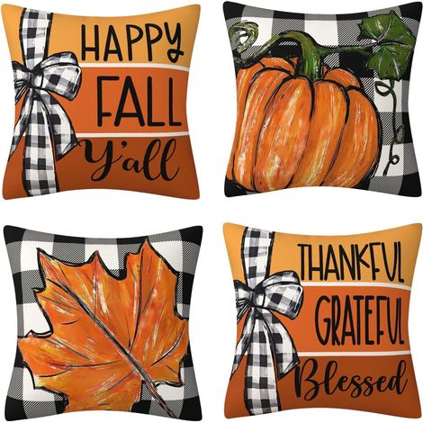 Taies d'oreiller décoratives d'automne, lot de 4 housses de coussin , housses de coussin saisonnières, housses de décoration de pour la maison, housses décoratives de Thank (1/5)