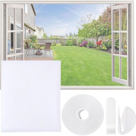 Moustiquaire Fenetre Recoupable, Filet Anti-Insectes avec Bande Auto-Agrippante, Moustiquaire Adhésive pour Fenêtre, Auto-Adhésive et sans Perçage (130x150cm, Blanc)
