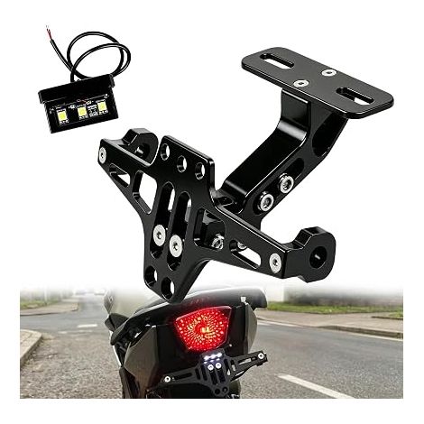 Support de Plaque D'immatriculation Moto, Kit Universel de Démontage D'aileron, Support de Plaque D'immatriculation Réglable avec éclairage Intégré (1/5)