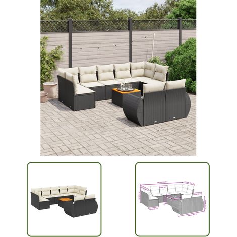 The Living Store 10-tlg. Garten-Sofagarnitur mit Kissen Schwarz Poly Rattan - Gartenmöbel - Esstisch - Lounge Set - Outdoor Möbel - Rattan Gartenmöbel (1/3)