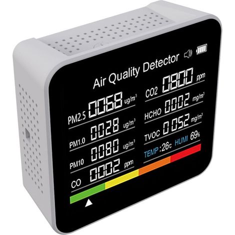 Détecteur de CO2, Testeur de qualité de L'air 9 en 1, Détecteur de Dioxyde de Carbone Portable à Piles HCHO TVOC Temp Humi, Moniteur de qualité de L'air (1/4)