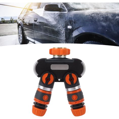 Distributeur de tuyaux d'eau haute pression pour robinet avec inverseur double voie flexible à connexion rapide 4 points (une entrée, deux sorties) (1/5)