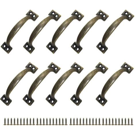 10 Poignées Poignee de Meuble Bouton de Porte Poignee Entraxe Rustiques en Alliage de Zinc Pour Cuisine Porte de Grange Jardin Remise (120MM)
