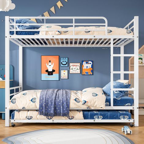 Etagenbett Metall Weiß 90x200 cm mit Ausziehbett 90x190 cm, inklusive Seitengitter (1/5)