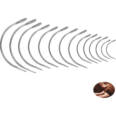 14tlg. C-Form Nähnadel Set Edelstahl, gebogene Ledernadeln für Reparaturen