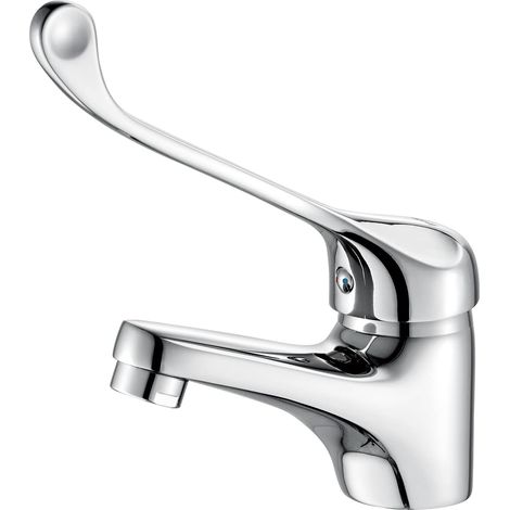 Mitigeur Lavabo avec Poignée Médicale, Robinet de Salle de Bains PMR, Chromé, Argent
