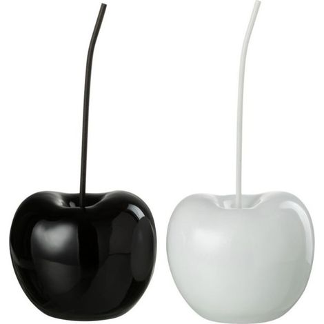 Lot de 2 cerises déco en résine brillant blanc & noir – H 41cm - H 56cm 41 cm-Hauteur 41 cm (1/2)