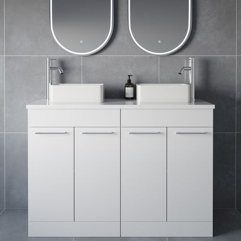 Napoli 460 Gloss White 1200mm 4 Door Vanity Unit for Countertop Basins - 1200mm - Chrome 160mm Handle