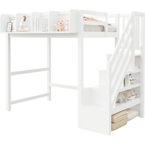 GagaLit mezzanine 90x200 cm LED blanc avec échelle (1/5)