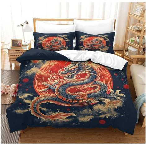 Mode Unique Sets Housse De Couettes Imprimée Le Le Dragon Japonais 3D 3 Pièces Style Nordique Housse De Couette (220x240 cm) - XQB (1/4)