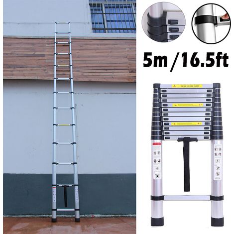 16.5FT Échelle polyvalente Échelle télescopique de 5 m Échelle pliante en aluminium Escabeau robuste extensible antidérapant Capacité de charge de 150 kg / 330 livres