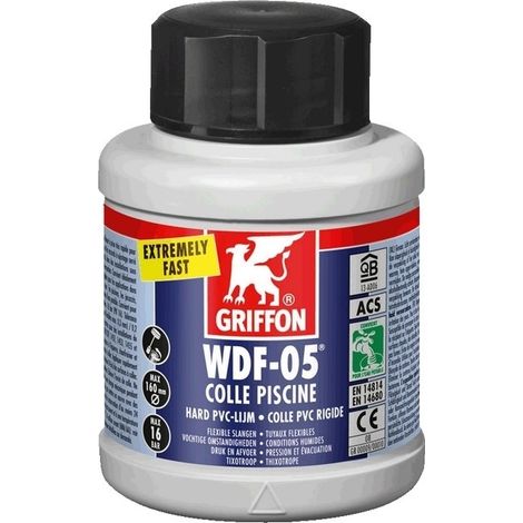 Griffon – Colle gel bleu piscine pour PVC rigide et flexible 6307287 – Prise rapide – Résistance chimique – 250 ml – Applications en milieu humide