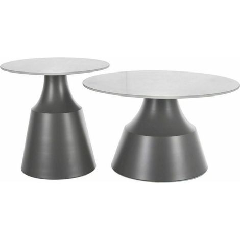 Ensemble de deux tables basses rondes avec plateau aspect marbre blanc Pyxis (1/3)