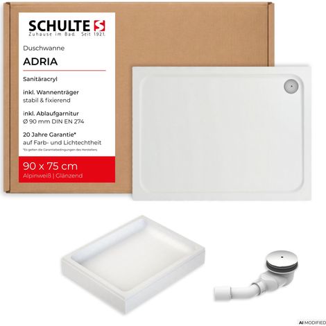 Schulte Duschwanne Adria 90x75 cm Weiß - Komplettset inkl. Wannenträger und Ablauf, aus hochwertigem Sanitäracryl