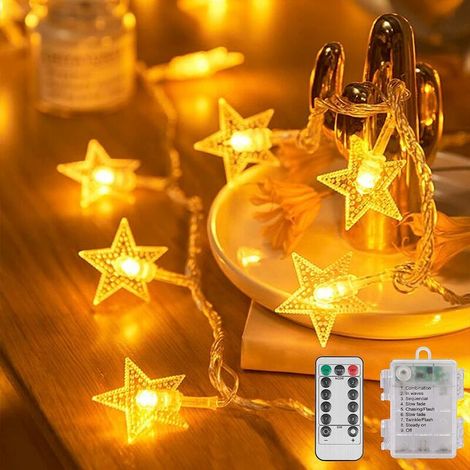 Green Mobility-Guirlande lumineuse étoile, guirlande lumineuse 6M 40 LED avec télécommande, alimentée par batterie, décoration intérieure et extérieure pour les fêtes de jardin de mariage (blanc chaud (1/5)