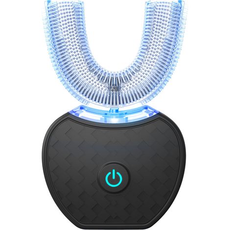 Brosse à dents électrique en forme de U, brosse à dents automatique à 360° (noire)-AquaForge