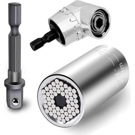 Lot d'embouts à douilles universels 7-19mm, clé à rochet polyvalente sans fil, embouts hexagonaux, perceuse à angle droit 105° pour visseuse (1/5)