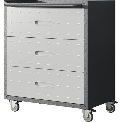 Heavy-Duty Metall-Werkzeugschrank mit Rollen, Werkzeugwagen mit 3 Schubladen, 75 × 42 × 88 cm, Schwarz/Grau, für Garage, Büro und Haushalt