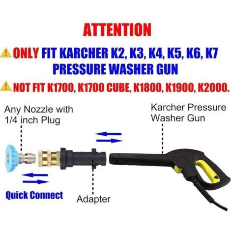 QORVA-Adaptateur pour pistolet de nettoyeur haute pression 1/4'' Quick Connect – Compatible uniquement avec Karcher K2, K3, K4, K5, K6, K7.