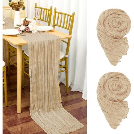 2er-Set Tischläufer Beige 90x300cm Gaze Stoff Rustikal Boho Hochzeit Deko