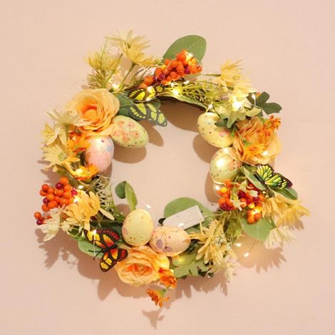 Guirlande De Pâques - Couronne En Rotin Avec Œufs En Mousse Et Fleurs Artificielles - 30 Cm - Décoration Porte Intérieure Extérieure - 1 Pièce (1/5)