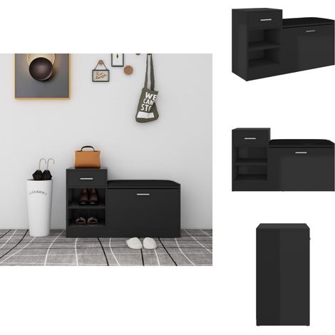 Schuhbank Hochglanz-Schwarz 94,5x31x57 cm Holzwerkstoff - Schuhschrank - Schuhbank - Garderobe - Flurmöbel - Aufbewahrungssystem (1/5)