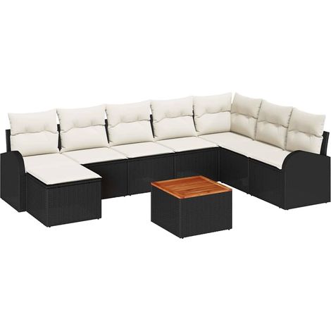 Garden Sofa Set with Storage 9 pcs Black and Cream Poly Rattan vidaXL