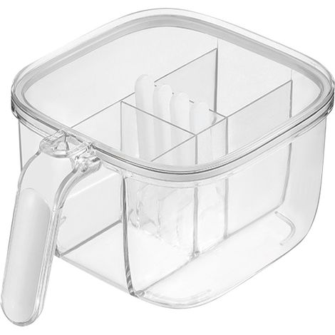Boîte à épices à 4 compartiments avec fenêtre transparente, pot à épices robuste en PET, avec 4 cuillères pour la cuisine maison, blanche. (1/5)