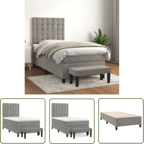 The Living Store Boxspringbett mit Matratze Hellgrau 90x200 cm Samt - Samtbett - Boxspringbett - Doppelbett - Bettauflage - Nachttisch (1/5)