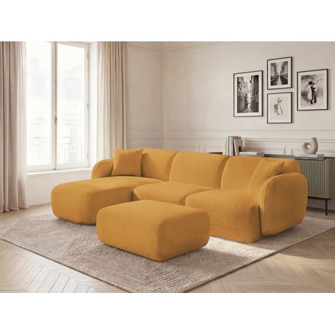 BOBOCHIC - Canapé d'angle fixe modulable ANDA tissu chenille avec pouf Angle gauche  Jaune