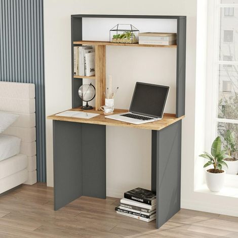 Bureau ado gris décor bois avec rangement haut MARFA (1/5)