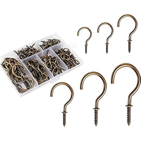 90 Crochets à vis, Crochets de tasse 6 tailles, Crochets pour suspendre tasse, Crochets de plafond pour tasse de thé, clé, usage intérieur/extérieur (Bronze)