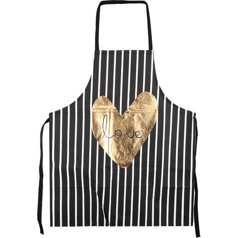 Tablier de cuisine unisexe rayures noires et blanches motif cœur en coton doux léger protection efficace contre les taches (1/5)