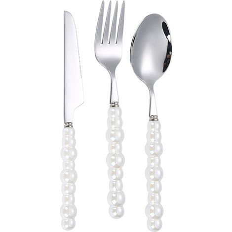 Service de couverts, cuillères, fourchettes, couteaux, ustensiles de table, lot avec manches en céramique perle, pour maison, restaurant, hôtel