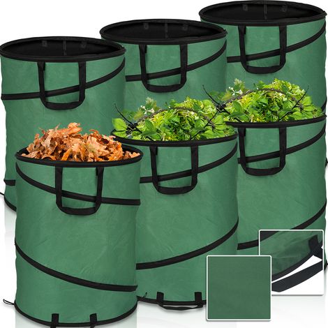Randaco 6x Sacchetti da giardino 170L Pop Up Sacchetto per rifiuti con manici Sacchetto per foglie Sacchetto per prato XXL Verde