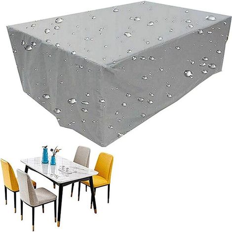 GROOFOO Housse Salon de Jardin 210D Oxford Tissu Housse de Protection pour Mobilier Housse de Table de Jardin Imperméable Bâche de Protection avec Corde Argent 160x160x80cm (1/5)