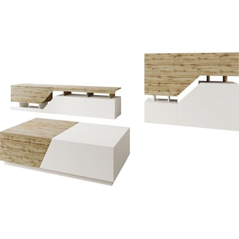 Conjunto de salón Comfivo Daldune 105, Blanco + Roble wotan