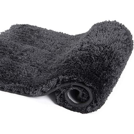 Tapis de bain Walensee antidérapant pour salle de bain (20 x 32, Noir) Moquette absorbante en microfibre douce et épaisse, lavable en machine, tapis de sol confortable pour douche (1/5)