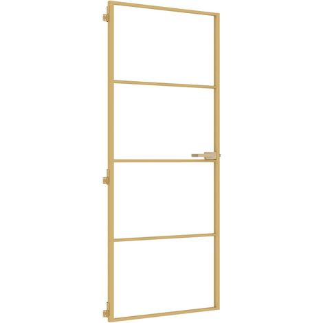 Porte intérieure mince doré 83x201,5 cm verre trempé aluminium (1/5)