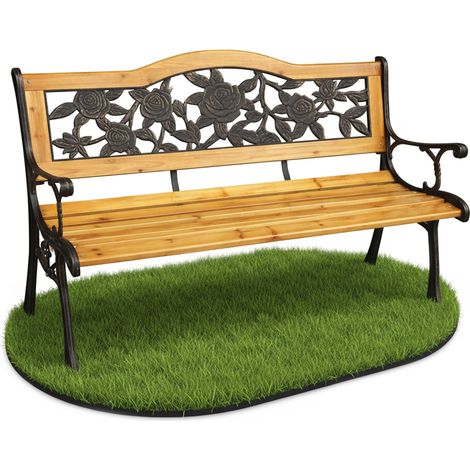 Banco de jardín negro ROSA con madera lacada y patas de acero, ancho 127 cm (1/5)
