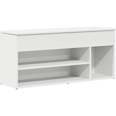 Tabouret à chaussures blanc, dimensions 102x30,5x45 cm, en bois composite. (1/5)