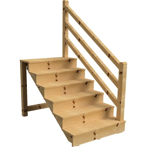 Holztreppe VENEZIA mit Treppengeländer rechts, 6 Stufen, H105cm B120cm, mit Setzstufen