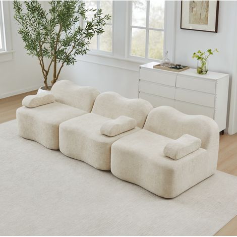Divano modulare in velluto beige, seduta profonda OKMYHOME (1/5)
