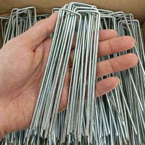Packung mit 80 verzinkten Gartenmulch-Befestigungsklammern (15 cm), Rasenpfähle für Unkrautvlies, robuste U-Form (1/5)