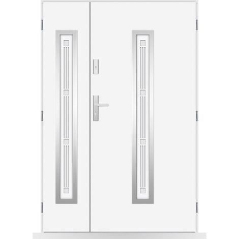Porte d'entrée double Isolde - 130-140-150x208cm - Couleur: Blanc - Poussant: Gauche - Dimensions: 90x40 cm (1/2)