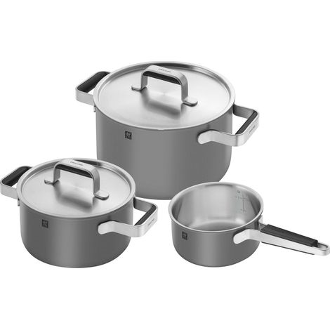 Set di pentole Zwilling Pure grigie in acciaio inox con rivestimento in ceramica